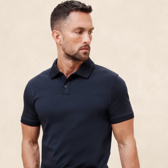 BR Men's Luxury Touch Slim-fit Polo Navy - Picture 1 of 4
